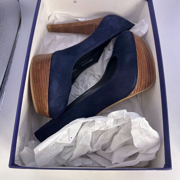 Stuart Weitzman Stilts Platform Pumps Suede leather ladies 7.5 nice blue shoes - Picture 13 of 14